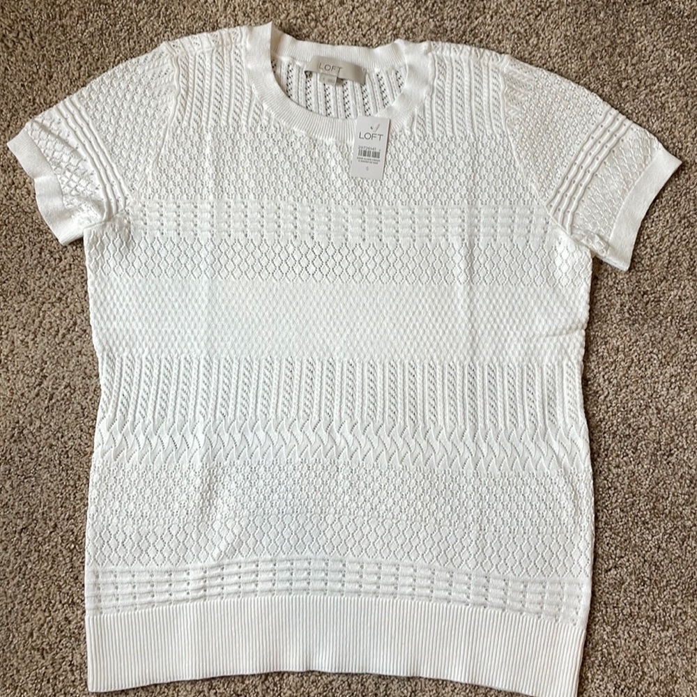 LOFT Short Sleeve sweater Tee. 100% Cotton White Sz Small NWT